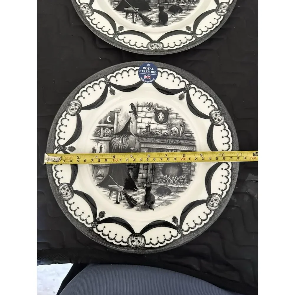 2 Royal Stafford Halloween Spookyville Witches Home 11” Dinner Plates New w/ Tag